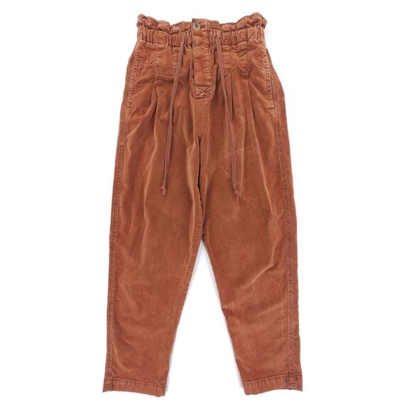 FREE PEOPLE Margate Pleated Trouser Casual Pant Corduroy Brown Boho Lagenlook XS - Picture 1 of 7